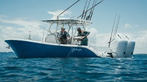 side profile of 32 offshore with a catch