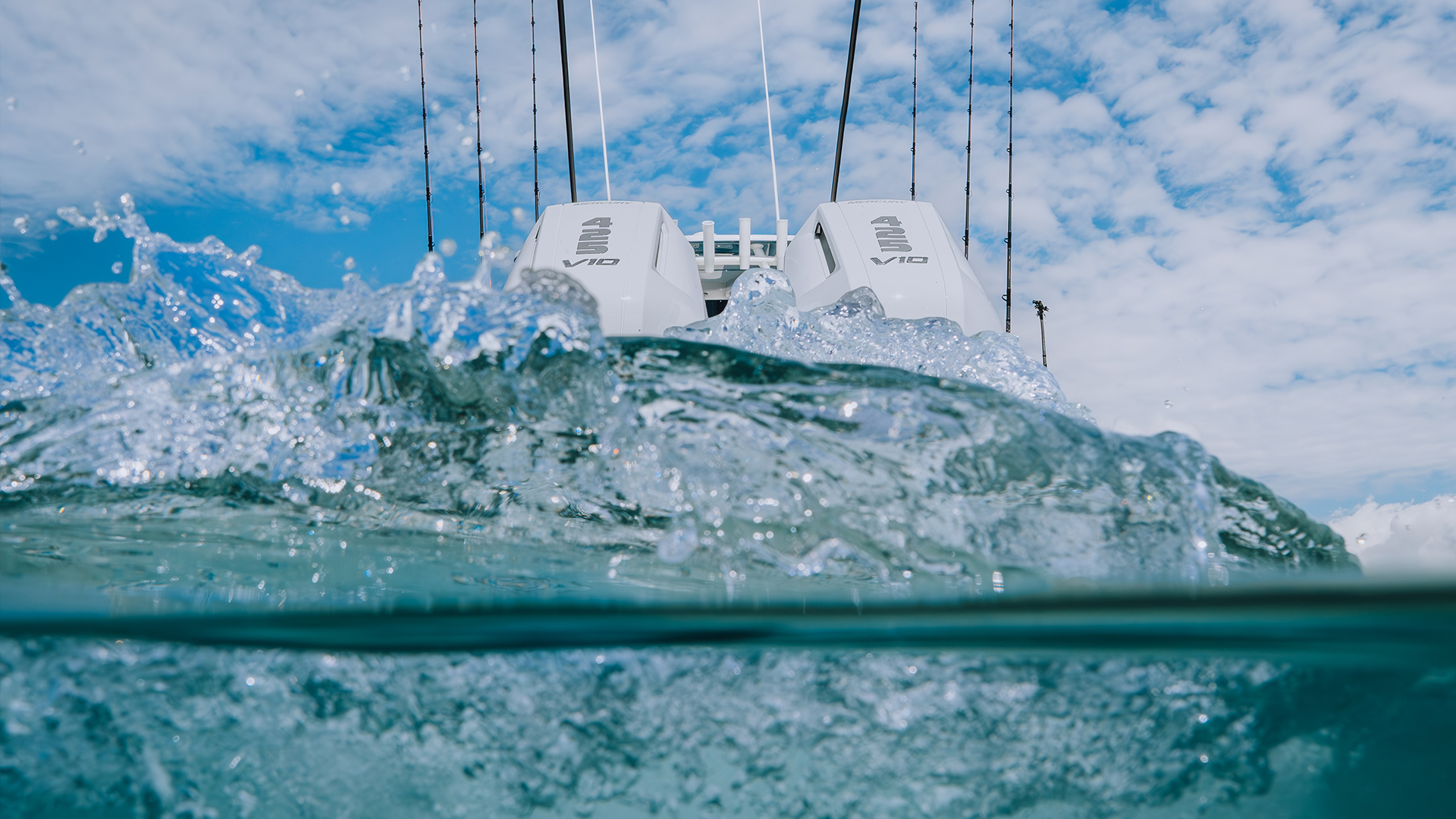 underwater shot of 450 v10 Mercurys