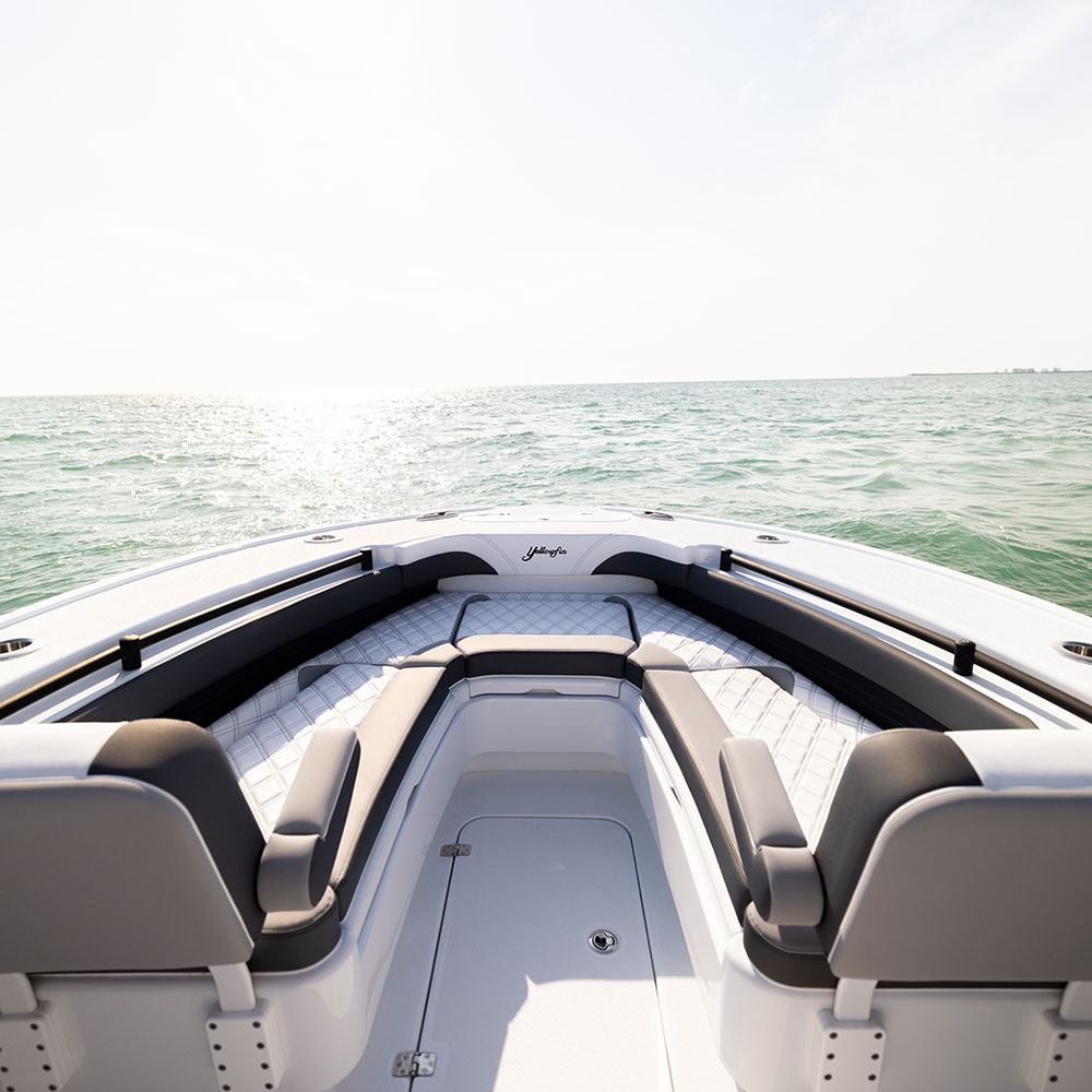 The Bow and loungers on the 26 Hybrid Bay Boat by Yellowfin